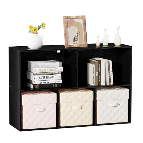 Wood 5 Cube Storage Organizer, 11 in Cube Shelf, Black Cubby Storage Organizer with Back Panel & Open Compartments, Vertical or Horizontal Cube Bookshelf Bookcase for Living Room, Bedroom, Entryway - color: Black, size: 5 Cube-11in