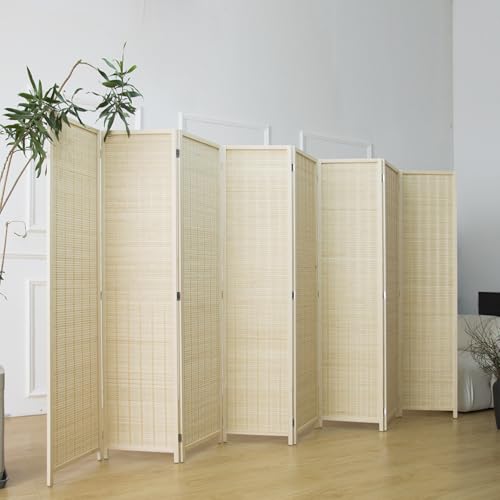 8 Panel Bamboo Room Divider - 5.6 ft Tall Folding Privacy Screen, Natural Beige Freestanding Partition Wall (67" x 122.8", 8-Panel) - color: Beige, size: 8 Panel
