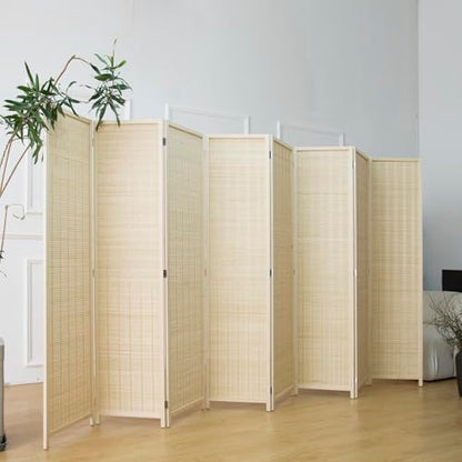 8 Panel Bamboo Room Divider - 5.6 ft Tall Folding Privacy Screen, Natural Beige Freestanding Partition Wall (67" x 122.8", 8-Panel) - color: Beige, size: 8 Panel