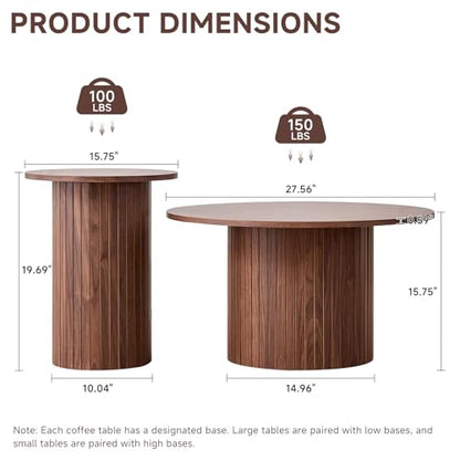 Round Nesting Coffee Table Set of 2 Mid Century Modern Wood Round Coffee Tables with Flexible Small Boho Circle Side Table for Space Saving Living Room Comedor Home Office Bedroom(Brown) - color: 2pcs Brown