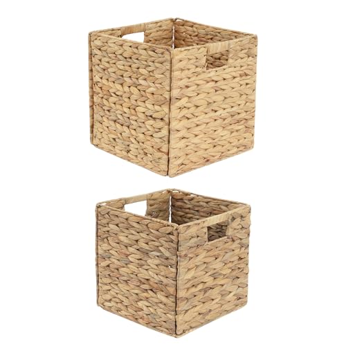 Wicker Storage Cubes, Foldable Storage Bins, 12x12x12 Inch, 2-Pack | 2-pack 12x12x12" foldable water hyacinth wicker cubes; collapsible storage bins for shelves, closets and home organization. - size: 2PC, style: Foldable