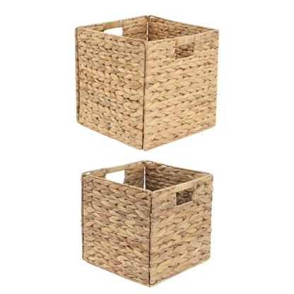 Wicker Storage Cubes, Foldable Storage Bins, 12x12x12 Inch, 2-Pack | 2-pack 12x12x12" foldable water hyacinth wicker cubes; collapsible storage bins for shelves, closets and home organization. - size: 2PC, style: Foldable
