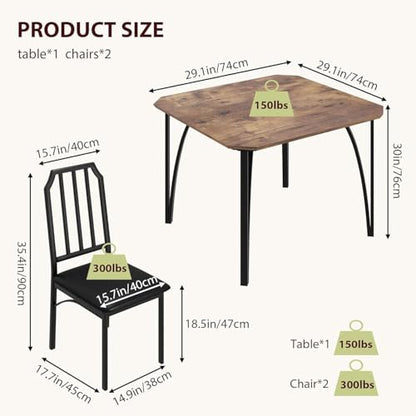 IDEALHOUSE Dining Table Set for 2, Kitchen Table Set of 2 with Upholstered Cushion Chairs, Dining Room Table Set with Kitchen Chairs, Easy to Assemble, Suitable for Apartment - (Rustic Brown) - size: 1* Table + 2* Chairs (Rustic Brown)
