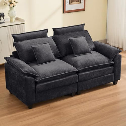 103'' Cloud Modern 3 Seater Couch with Detachable Headrest, Modular Sectional Sofa with Ottoman, Oversized L Shape Chenille Comfy Sofa with Armrests for Living Room, Dark Grey - color: Dark Grey, size: L Shaped Couch