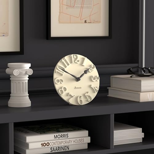JONES CLOCKS® Hampstead Desk Clock | Freestanding | Pale Cream | Elegant Raised Moulded Numerals | Ideal for Shelf, Mantel, Living Room, Home Office or Bedside - color: Linen White