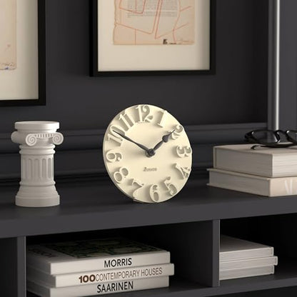 JONES CLOCKS® Hampstead Desk Clock | Freestanding | Pale Cream | Elegant Raised Moulded Numerals | Ideal for Shelf, Mantel, Living Room, Home Office or Bedside - color: Linen White