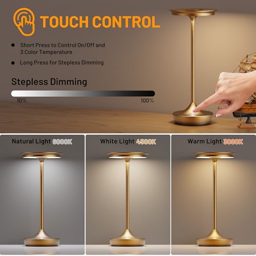 LED Rechargeable Cordless Outdoor 6000mAh Battery Table Lamp 2Pack Bronze | Portable Waterproof 3 Color Stepless Dimmable Lights Memory Function for Patio Restaurant Bar Dining Room - color: 2Pack Bronze