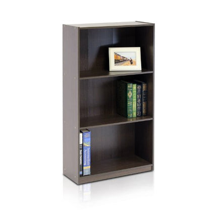 Furinno BASIC Book Shelf, 3-Tier Modern Bookshelf, Bookcase with Open Shelves, 9.3" x 21.8" x 39.5", for Living Room, Bedroom, Home Office, Dark Brown - color: Dark Brown, size: 3-Tier