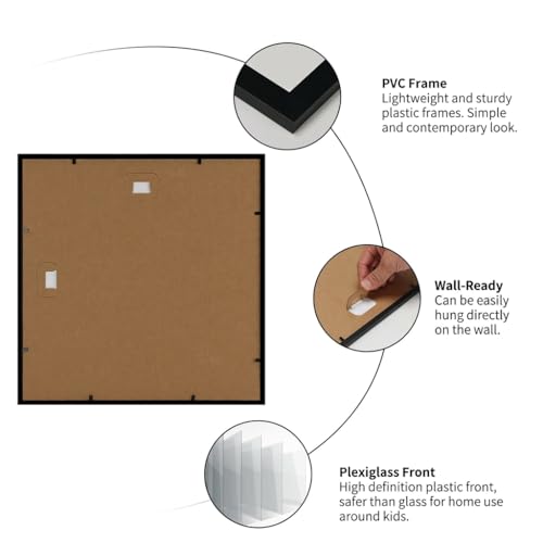 Giftgarden 12x12 Picture Frame Black Set of 16, Matted to 8x8 Photo with Mat, Lightweight Square Gallery Frames for Wall Hanging Display - color: Black*16, size: 12x12
