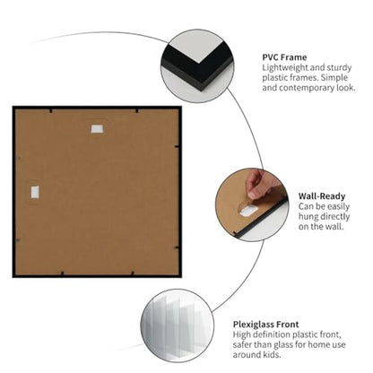 Giftgarden 12x12 Picture Frame Black Set of 16, Matted to 8x8 Photo with Mat, Lightweight Square Gallery Frames for Wall Hanging Display - color: Black*16, size: 12x12