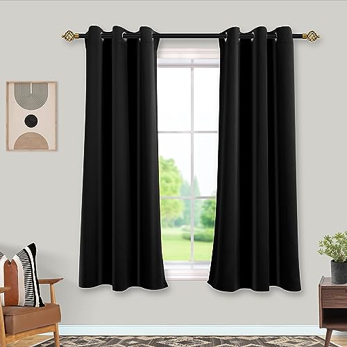 Mrs.Naturall Short Curtains for Windows,Blackout Black Out Curtains for Bedroom 45 Inch Length Long 2 Panels - color: Black, size: 34"W x 45"L (Pack of 2)