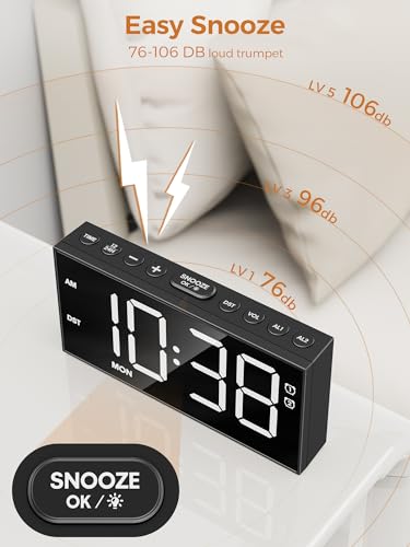 Digital Alarm Clock for Bedroom with 2.2-Inch Bold Numbers, Dual Alarms | Day-of-Week Display, Weekday/Weekend Mode, Plug in Bedside Clock with USB-C/USB-A Charging, 5-Level Brightness and Volume - color: White, size: With Bold Digits