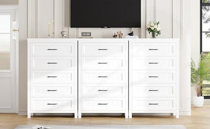 Jocoevol 5 Drawer Dresser for Bedroom - Farmhouse 44.9" Tall Chest of Dresser with Large Storage, Rubst Wood Construction for Living Room, Hallway & Entryway - White - color: White