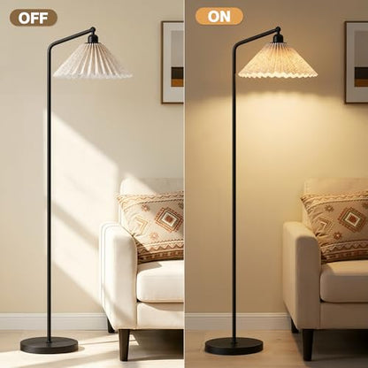 Floor Lamps for Living Room & Bedroom, 63" Modern Tall Standing Lamp, 3CCT | Rustic Pole Lamps for Home Office, Classroom, Bedside, Pleated Lampshade, Foot Switch, Easy Assembly (Bulb Included) - color: Black