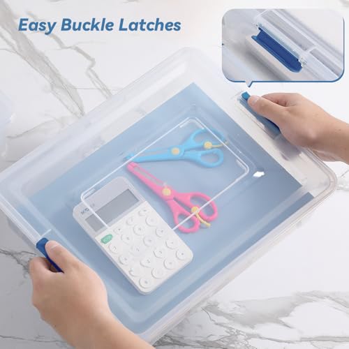 4 Pack Clear Plastic Storage Bins with Blue Lids Stackable Storage Box | Multifunctional Design,Stackable,See Through,Versatile Organization,Space-Saving,Durable,Dust Protection - size: Large 4Pack Blue