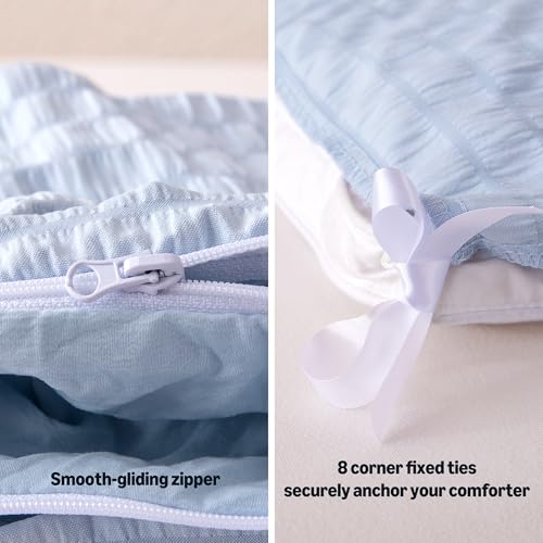 Amazon Basics Duvet Cover Set Jacquard Geometric 3-Piece, with 1 Duvet Cover and 2 Pillow Shams, Comforter Not Included, Full, Blue Striped - color: Blue Striped, size: Full