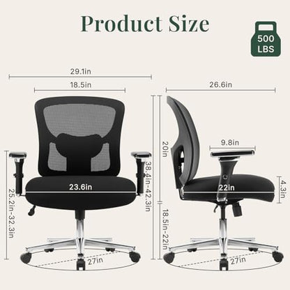 DUMOS Big and Tall Office Desk Chair, Ergonomic Mesh Computer Chair | Comfortable Lumbar Support, 4D Armrest, 500lbs Heavy Duty, Wide Seat, 360° Swivel Rolling Wheels, Adult, Ink - color: Ink