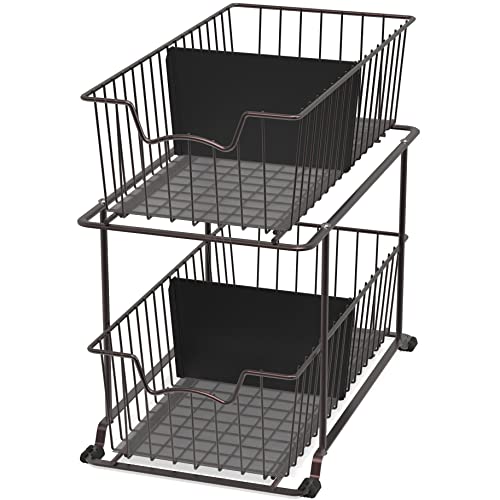 SimpleHouseware 2 Tier Cabinet Wire Basket Drawer Organizer, Brown - color: Brown