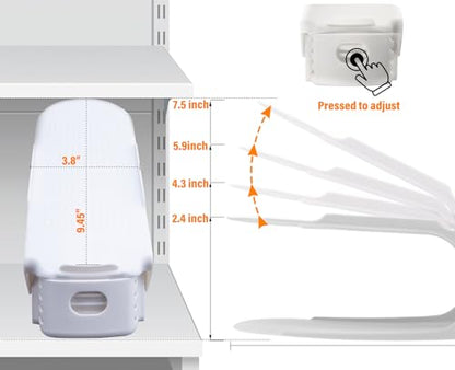 LEIMO Shoe Slots Organizer, 20-PACK Adjustable Shoe Stacker, Double Layer Stack Shoe Holder Space Saver, White Shoe Stacker for Closet Organization, 4310869