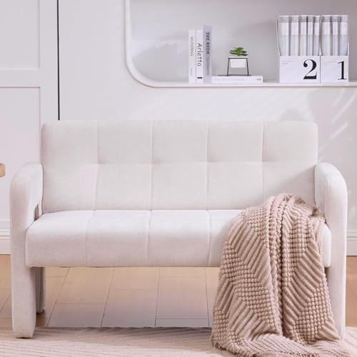 46.8" Modern Compact Loveseat, Chenille Upholstered Sofa with Dual Armrests - Small Two-Seater Lounge Couch for Small Spaces, Living Rooms, Bedrooms (Beige) - color: Beige