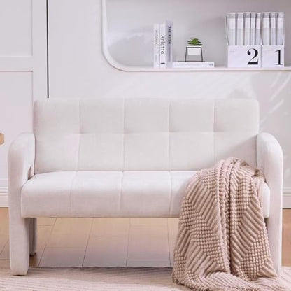 46.8" Modern Compact Loveseat, Chenille Upholstered Sofa with Dual Armrests - Small Two-Seater Lounge Couch for Small Spaces, Living Rooms, Bedrooms (Beige) - color: Beige