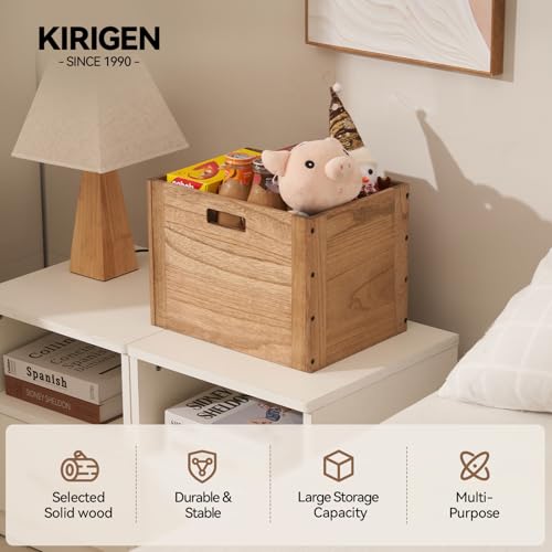 KIRIGEN Stackable Wood Storage Cube with Handles, Open Cubby Bin, Brown | Open-Front Wooden Crate Box for Books, Clothes, Shoes, Closet Storage, and Display for Home Office, Assembly Required - color: Dark Brown, size: L/10.3*14.2*10.3(C26)