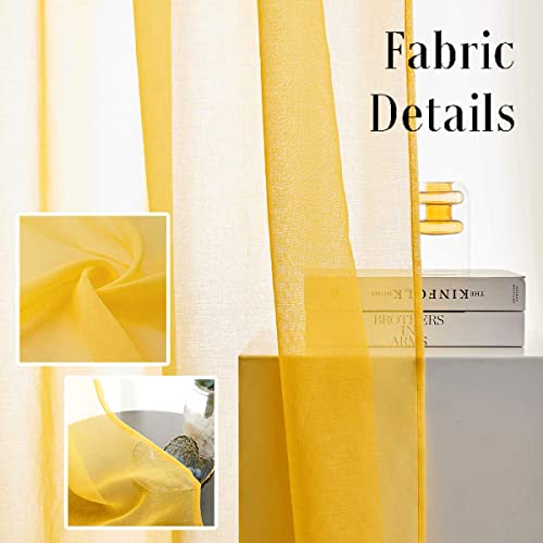 Christmas Yellow Semi Sheer Curtains 63 inch Length in Curtains Faux Linen Bright Yellow Sheers Curtain for Bedroom Living Room Girls Kids Room 2 Panels 52x63 Inches Long - color: Butter Yellow, size: 52"W x 63"L (Pack of 2)