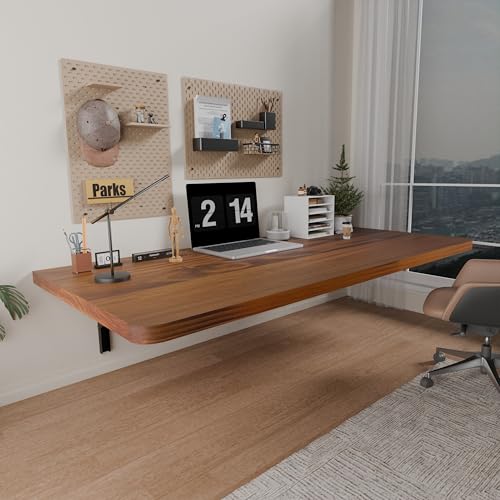 IAE Floating Wall Mounted Folding Table Desk with Pine Wood,48x22in, Teak | Foldable Workbench,Fold Down Wall Mounted Foldable Desk with Shelf Brackets,Laundry Folding Table for Home,Dining,Kitchen - color: Teak, size: 48*22*10 Inch
