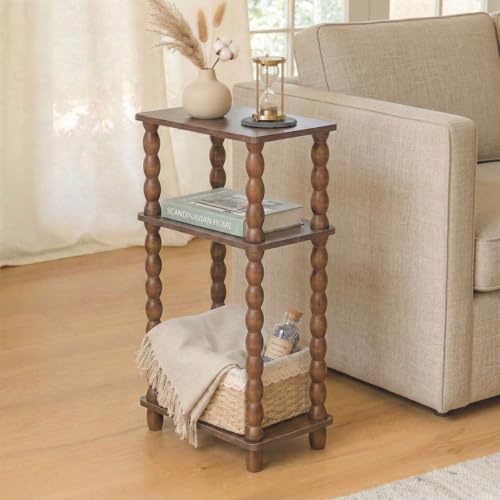 dreampossible Narrow Side Table 3-Tier, Skinny End Table with Solid Wood Legs for Small Spaces, Slim Console Table Nightstand for Living Room Bedroom Sofa Gap, Thin Bedside Table with Storage Shelf - size: Rectangle(7.9''x15.7''x24.7'')