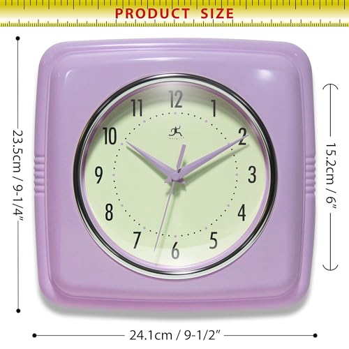 Infinity Instruments Square Retro Wall Clock, Lavender, 9.25" - color: Lavender