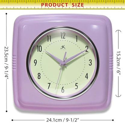 Infinity Instruments Square Retro Wall Clock, Lavender, 9.25" - color: Lavender