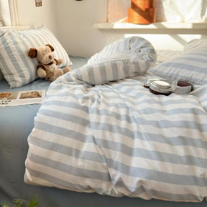 Striped Duvet Cover Full Size Blue White Stripes Reversible Bedding Set Vertical Striped Duvet Cover Set Soft Lightweight Microfiber Quilt Cover with Zipper Closure and 2 Pillowcases - color: Blue White Striped, size: Full(No Comforter)