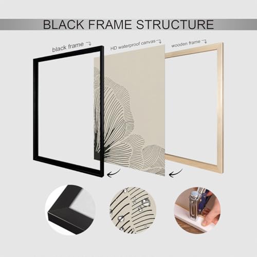 Abstract Black and Beige Flowers Canvas Wall Art, Neutral Floral Lines Poster, Modern Minimalist Floral Wall Decor, Boho Botanical Sketch Art Print for Living Room Bedroom 12x16in Framed - color: Floral 02, size: 16"L x 12"W, style: Framed