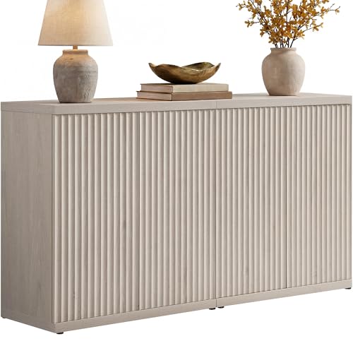 SICOTAS Buffet Cabinet with Storage Sideboard Cabinet with Doors & Shelves | Accent Sideboard Modern Credenza Fluted Storage Cabinet Mid Century Media Console for Living Room Kitchen Dining Hallway - color: White Alder, size: 2 Pieces
