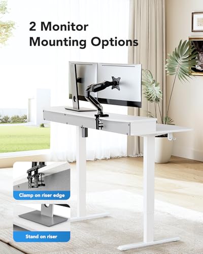 HUANUO 60″ x 30″ Electric Standing Desk with 2 Drawers, C-Clamp Mount Compatible, Height Adjustable Computer Desk, Home Office Stand Up Desk with 4 Preset Heights & 2 Hooks, White - color: White, size: 60" X 30"