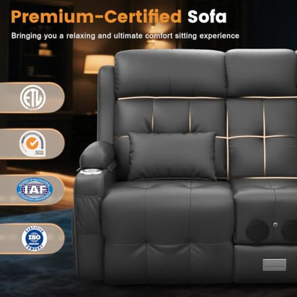 Home Theater Seating, Power Loveseat Recliner Sofa with Massage & Heat | Wall Hugger Reclining Loveseat with USB, RV Couch with LED Lights, Flip Backrest, Cup Holders for Movie Theater, Gaming Room - color: Dark Gray, size: 72" - 2 Seats