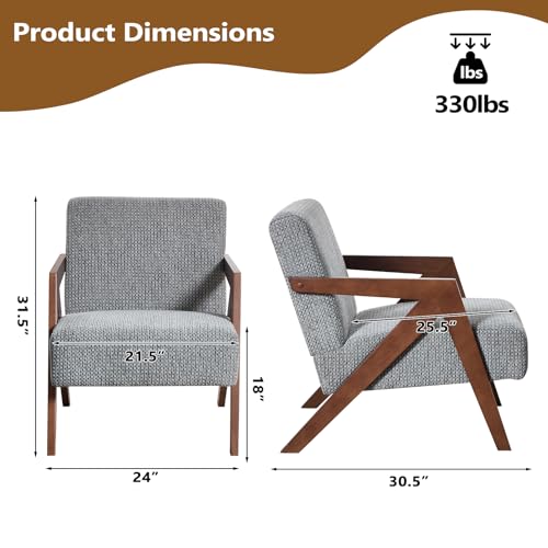 Bonzy Home Mid-Century Modern Accent Chair with Solid Wood Frame, Upholstered Armchair for Bedroom & Living Room,Reading Side Chair with Soft Lien Fabric Cushion,Easy Assembly - color: Light Gray, size: 1PCS