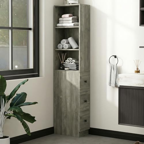 ARTETHYS Tall Slim Bathroom Storage Cabinet with 3 Adjustable Shelves Gray | Slim Free Standing Space Saver Organizer for Living Room Kitchen, 3 Drawers - color: Grey