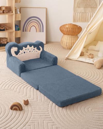 Blissful Diary Kids Couch, 2-in-1 Soft Fold Out Kids Couch, Kids Sofa Chair, Comfy Kids Furniture for Playroom, Reading & Play, Blue Dinosaur - color: Dinosaur Blue