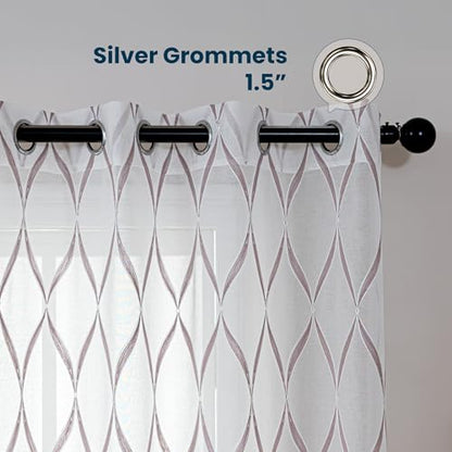 SLEEP ZONE Sheer Curtains for Living Room and Bedroom, Embroidered Sheer Curtains White Sheer Curtain 52 × 72 inches Long of 2 Panels, Off-White Waves - color: White Waves, size: 52"W×72"L