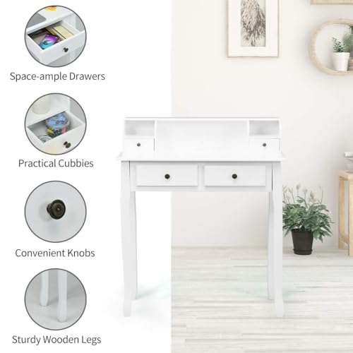 Giantex Writing Desk with 4 Drawers, Removable Floating Organizer 2-Tier Mission Home Computer Vanity Desk for Apartment Small Space, White - color: White