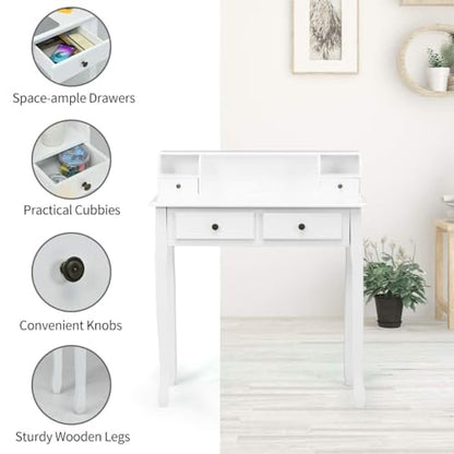 Giantex Writing Desk with 4 Drawers, Removable Floating Organizer 2-Tier Mission Home Computer Vanity Desk for Apartment Small Space, White - color: White