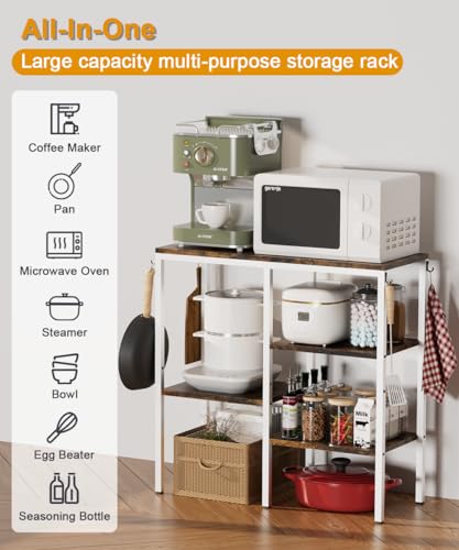 4-Tier Kitchen Microwave Oven Stand, Adjustable Coffee Bar Station for Small Appliance, Baker's Rack with 4 Hooks & 7 Storage Shelves for Kitchen, Living Room, White - color: White