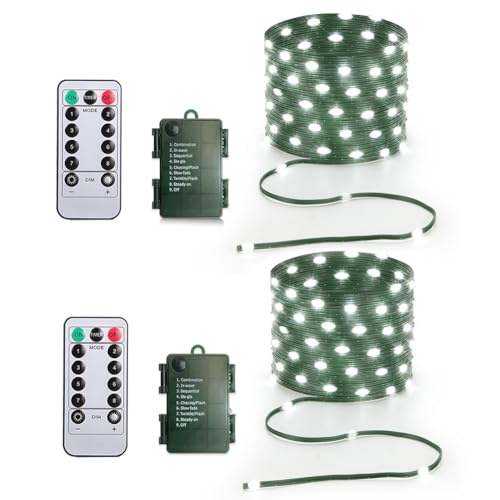 Battery Operated String Lights (2 Pack), 16.5ft 50 LED Fairy String Lights Battery Powered with Remote & Timer for Indoor Outdoor Christmas Trees Wreath Decoration Bedroom Patio - Cool White - color: Green Wire - Cool White