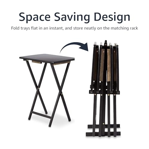 Amazon Basics Portable Foldable TV Tray Table with Storage Rack, Space-Saving Design, 15" x 19" x 26", Black, 4-Pack - color: Black