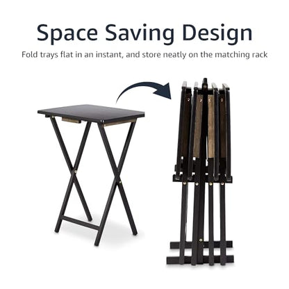 Amazon Basics Portable Foldable TV Tray Table with Storage Rack, Space-Saving Design, 15" x 19" x 26", Black, 4-Pack - color: Black