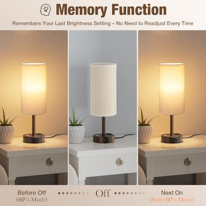 Brown Touch Bedside Lamp for Bedroom, Stepless Dimmable, USB A+C, AC Outlet | Base Touch Button Only, Memory Brightness, Ultra-dim Night Light, Included Bulb for Optimal Dimming, Beige Fabric Shade, Desk - color: Beige & Brown