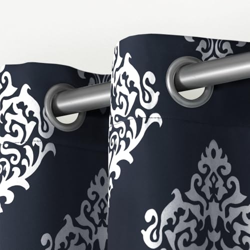 EXCLUSIVE HOME Medallion Room Darkening Blackout Grommet Top Curtain Panel Pair, 52"x96", Black Pearl - color: Black Pearl, size: 52"W x 96"L (Pack of 2)