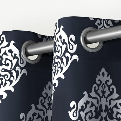 EXCLUSIVE HOME Medallion Room Darkening Blackout Grommet Top Curtain Panel Pair, 52"x96", Black Pearl - color: Black Pearl, size: 52"W x 96"L (Pack of 2)