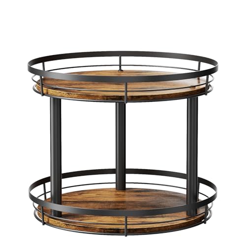 LAMU 12'' Wood Lazy Susan Spice Rack Organizer, 2 Tier Spice Organization for Cabinet, Countertop, Kitchen, Table Top, Pantry, Condiment and Seasoning Rack Organizer - size: 2 Tier 12 in